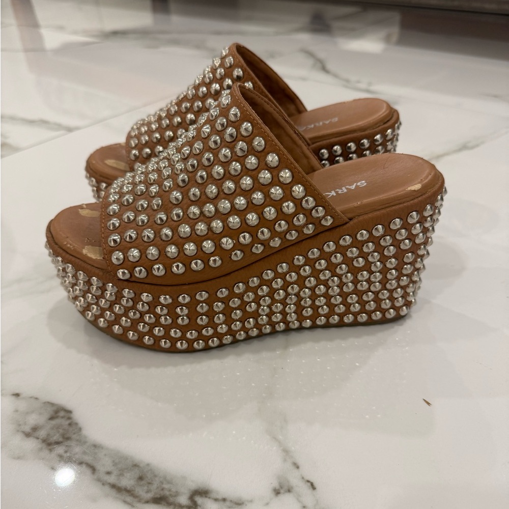 Ricky Sarkany Brown Studded Women's Slide Sandals